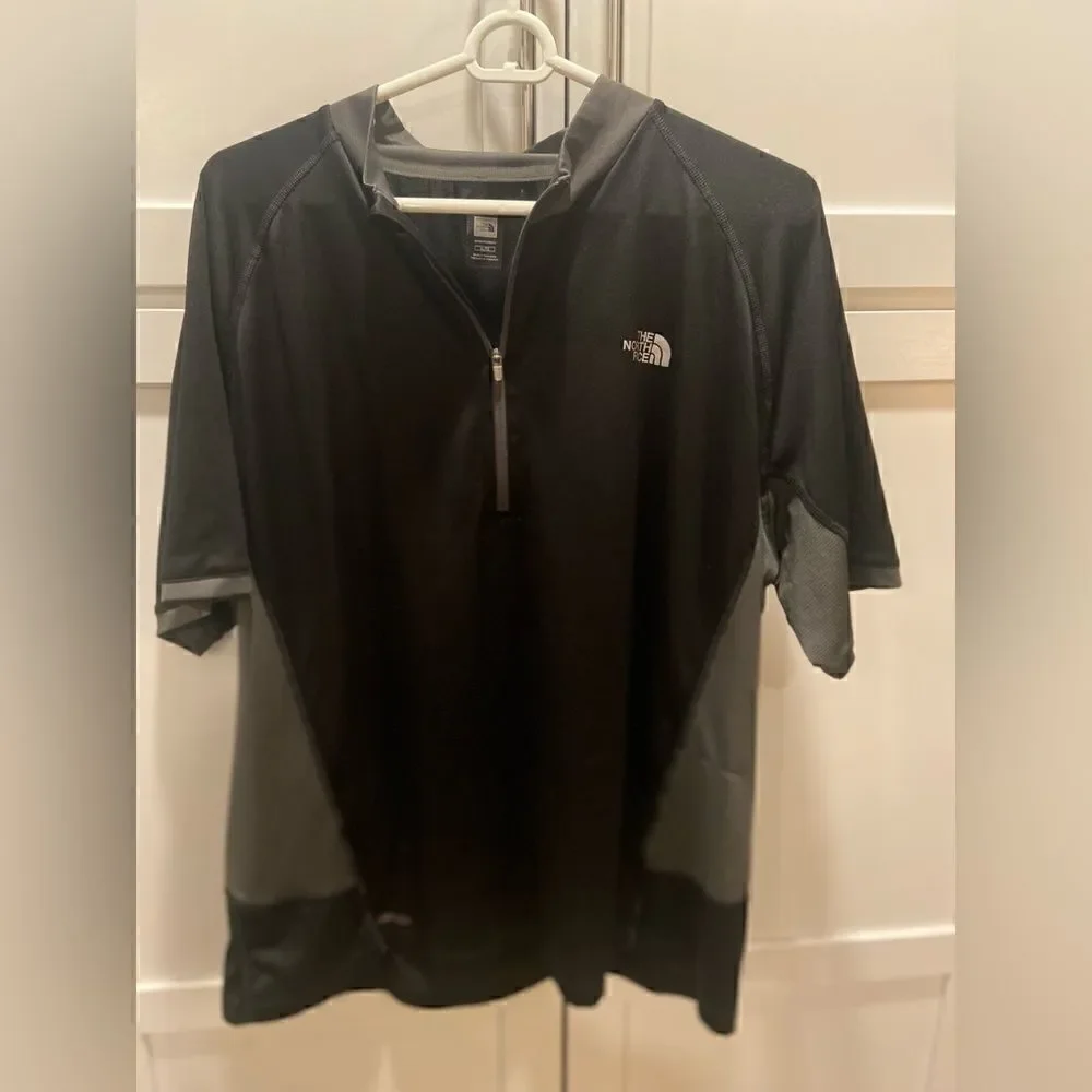 The North Face Cycling 1/4 Zip Pullover Sz XL Vaporwick Black Gray Back Pocket